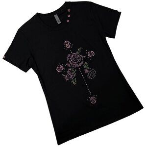 Rose Cross Women's Black Crew T-shirt